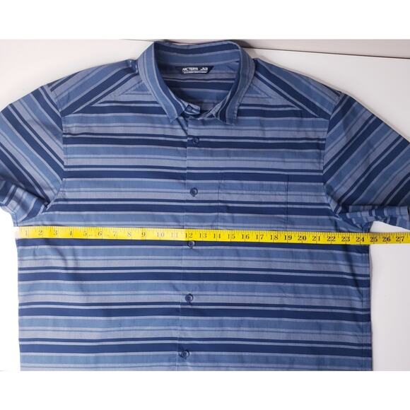 ARC'TERYX Men's Size XL BROHM Striped SS Button Up Shirt Blue Cotton Blend - Picture 6 of 10